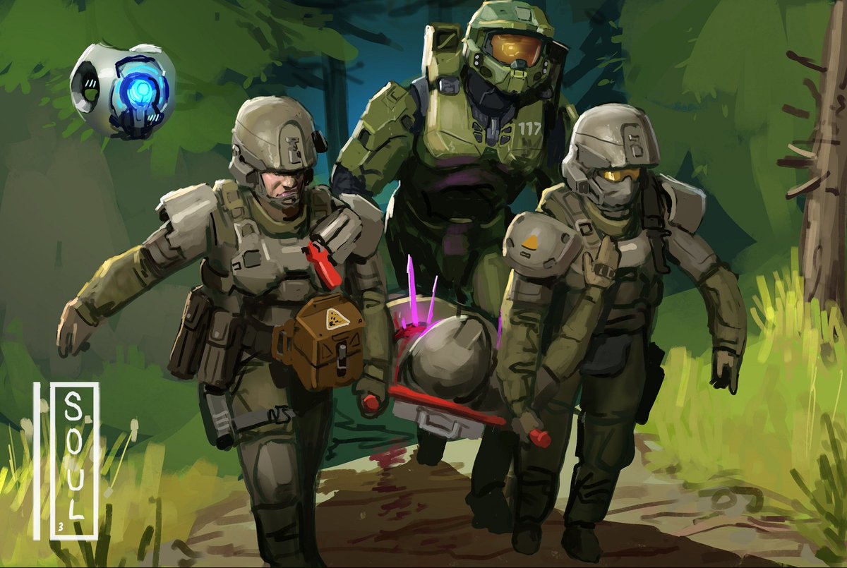 Fulton2c's tweet image. looking at all the helldivers fanart showing off how the helldivers are revered by seaf, swap out helldivers for halo spartans and seaf for unsc marines and this would be a fantastic halo game (art @Soul_ant19 )