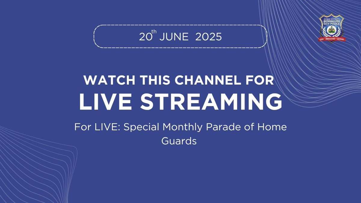 Join us live at 8:00 AM on YouTube for today's Monthly Service Parade.              

Click the link below: youtube.com/live/IltSN-u-T… 

#bengalurucitypolice #bengalurupolice #police  #weserveandprotect
