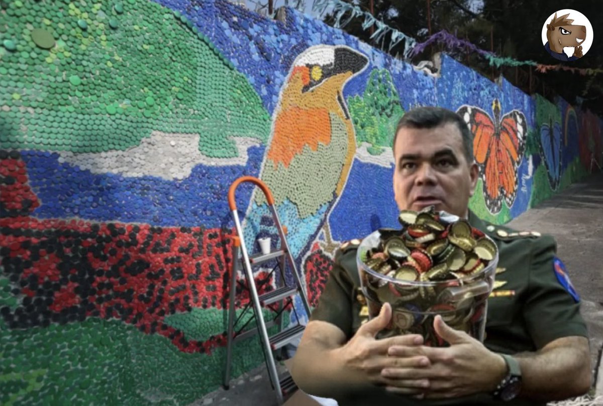 Ingenio Venezolano. Hacen mural con todas las supuestas chapitas que le han dado a Padrino López. Dio para 3 cuadras!
