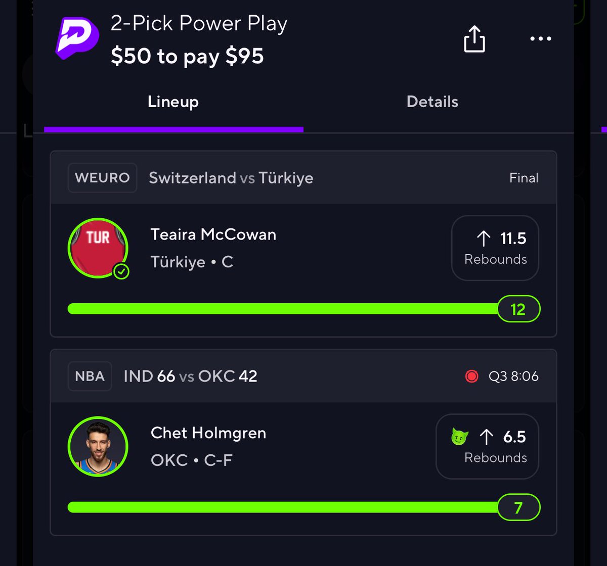 Cash that 

If this tweet get 100 likes, I’ll continue the money ladder &amp; tweet a $95 to WIN $190 tomorrow 💯💯 #PrizePicks