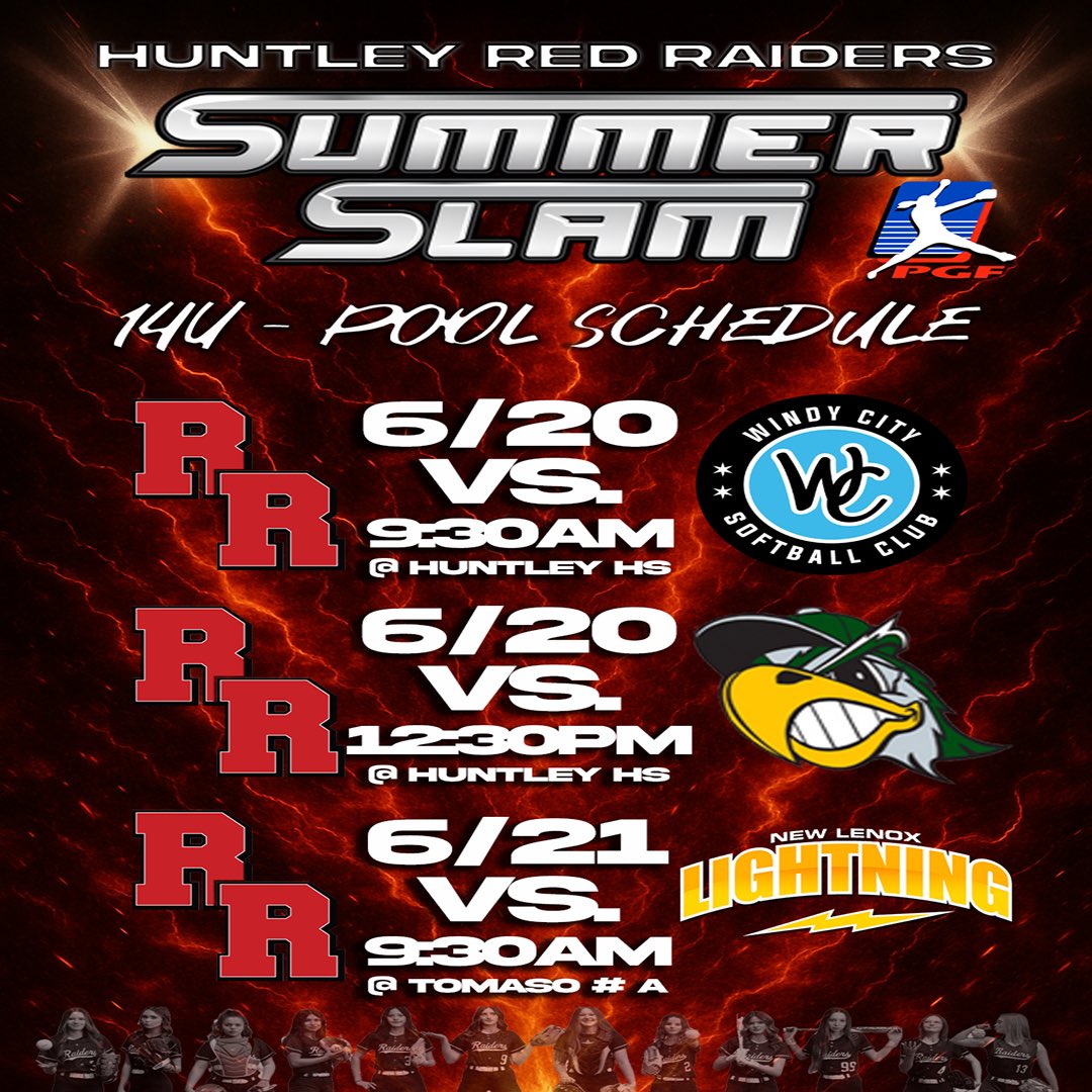 Going to be a hot one this weekend... Here's the pool schedule for the 14U - 2010 crew playing in town this weekend at the Huntley Red Raider PGF SUMMER SLAM tournament!