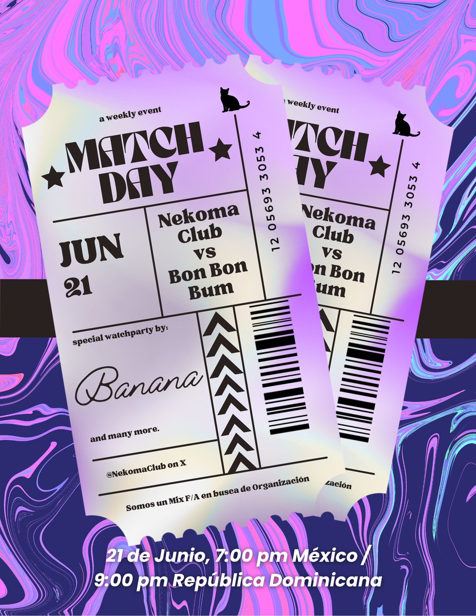 Nekoma Club (@nekomaclub) on Twitter photo Match day el 21 de Junio
contra <a href="/BonBonBumContra/">Bon Bon Bum Contra🇨🇴⚡</a>
7:00 PM 🇲🇽 8:00PM 🇪🇨🇨🇴 9:00PM 🇩🇴
Están invitados al partido de las Nekomatas!😼 Match day el 21 de Junio
contra <a href="/BonBonBumContra/">Bon Bon Bum Contra🇨🇴⚡</a>
7:00 PM 🇲🇽 8:00PM 🇪🇨🇨🇴 9:00PM 🇩🇴
Están invitados al partido de las Nekomatas!😼