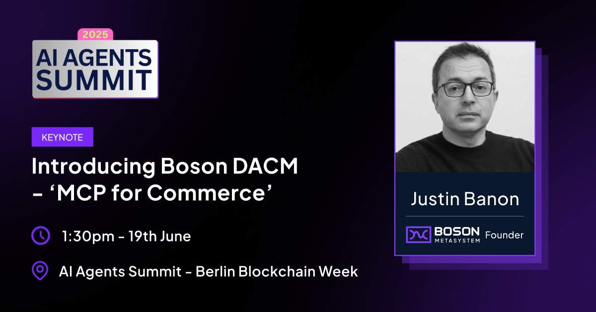 Boson_India's tweet photo. 🚀 रोमांचक खबर!
@BosonProtocol
के सीईओ
@JBanon
,
@AIAgentsSummit
में 19 जून को दोपहर 1:30 बजे CET पर बर्लिन ब्लॉकचेन वीक के दौरान मुख्य भाषण देंगे। विषय: "बोसन DACM का परिचय — 'वाणिज्य के लिए MCP'" हमसे जुड़ें! 🔗 #AIAgentsSummit #BosonMetasystem https://t.co/3lOZLpyvRP