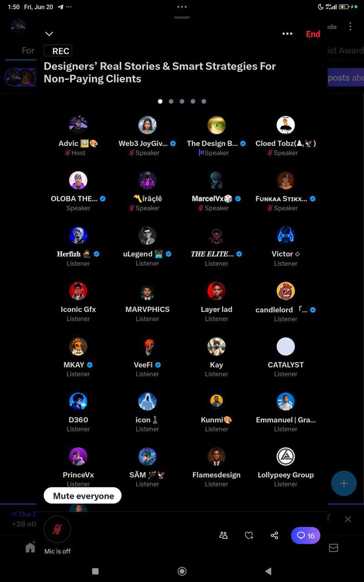 Advic 🖼️🎨 (@advicdesign) on Twitter photo Big shout to everyone that joined this space tonight.
Both the listeners and the speakers .
The last hour of the space was full pack or premium values from <a href="/IamOloba_/">OLOBA THE ARTIST</a> and <a href="/Marcel__vx/">𝗠𝗮𝗿𝗰𝗲𝗹𝗩𝘅🎲</a> , <a href="/Doms_V2/">The Design Bender</a> and <a href="/davydavincii/">Davy ⚡️</a>
6 hours is the longest time I ever do, hosting a space🤍🥹. Big shout to everyone that joined this space tonight.
Both the listeners and the speakers .
The last hour of the space was full pack or premium values from <a href="/IamOloba_/">OLOBA THE ARTIST</a> and <a href="/Marcel__vx/">𝗠𝗮𝗿𝗰𝗲𝗹𝗩𝘅🎲</a> , <a href="/Doms_V2/">The Design Bender</a> and <a href="/davydavincii/">Davy ⚡️</a>
6 hours is the longest time I ever do, hosting a space🤍🥹.