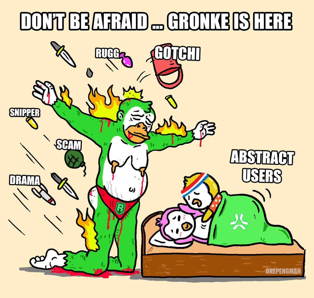 0xGRONKE's tweet image. So much chaos since we landed in @AbstractChain
Time for GRONKE to save it from the delulu energy spreading like wildfire. 🐧