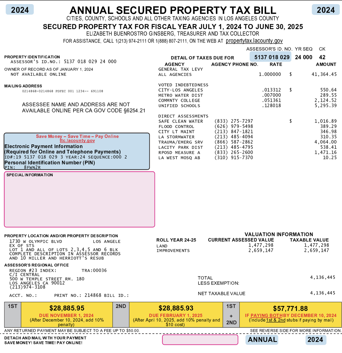 DataRepublican's tweet image. Can anyone who is more familiar with CA property tax laws confirm or explain @LauraPowellEsq 's work?  

The TL;DR is that when CHIRLA bought their new headquarters at 1730 W Olympic Blvd in 2023 for 16.5 million, they still are paying property taxes as if it were valued at 4