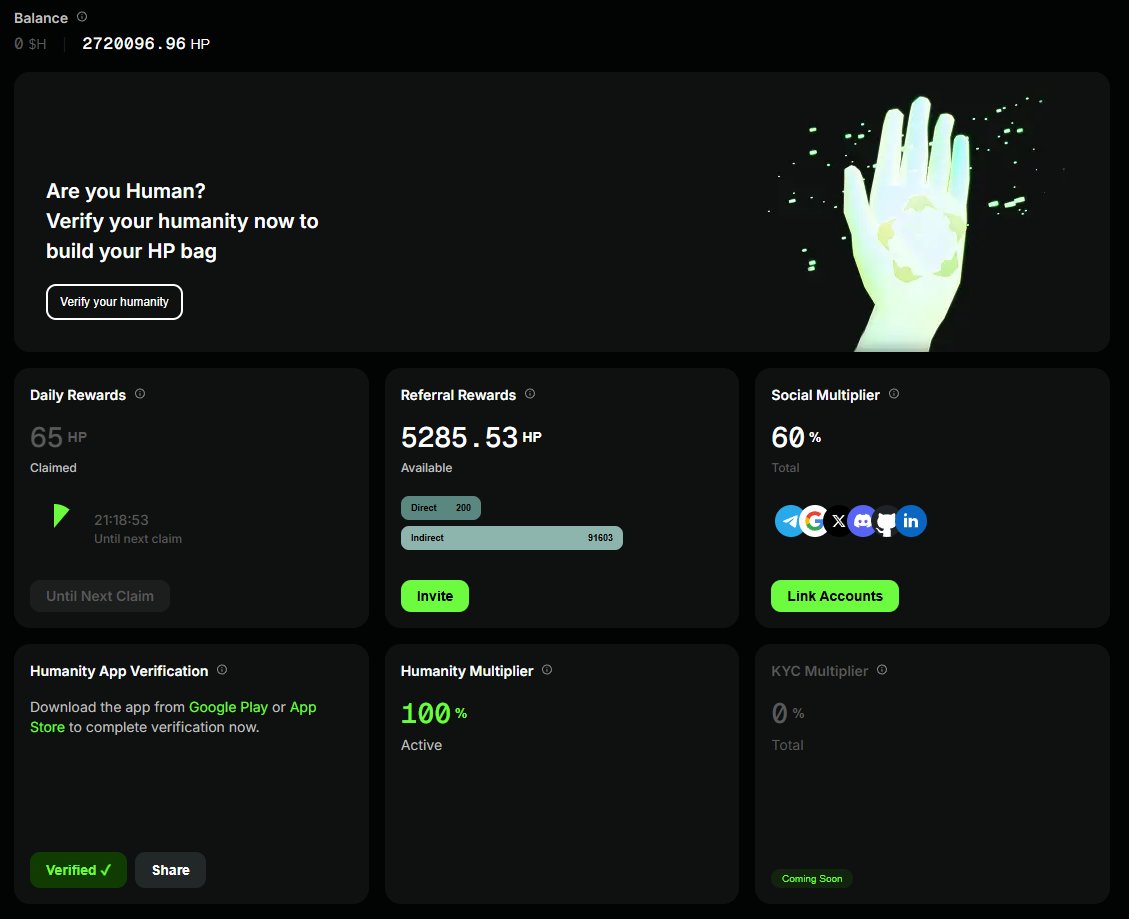 You can now scan your palm using the mobile app — a key step for the upcoming <a href="/Humanityprot/">Humanity</a> airdrop!

Steps:
1️⃣ Download the app (iOS/Android)
2️⃣ Login: testnet.humanity.org/login?ref=gemr…
3️⃣ Open "App Verification"
4️⃣ Scan the QR
5️⃣ Scan both palms 👋

How many $HP did you earn?