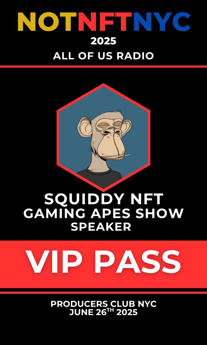 SQUIDDY {✊,🎮} (@squiddynft) on Twitter photo Performing off broadway with a live edition of the Gaming Apes Show. 
Want to join?
5:25 - 5:50
#NotNFTNYC Performing off broadway with a live edition of the Gaming Apes Show. 
Want to join?
5:25 - 5:50
#NotNFTNYC