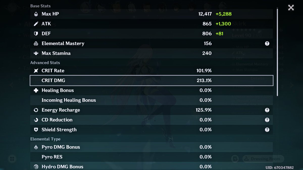 AlysonXIII's tweet image. day 2 skirk build except i can&apos;t lvl her weapon until saturday