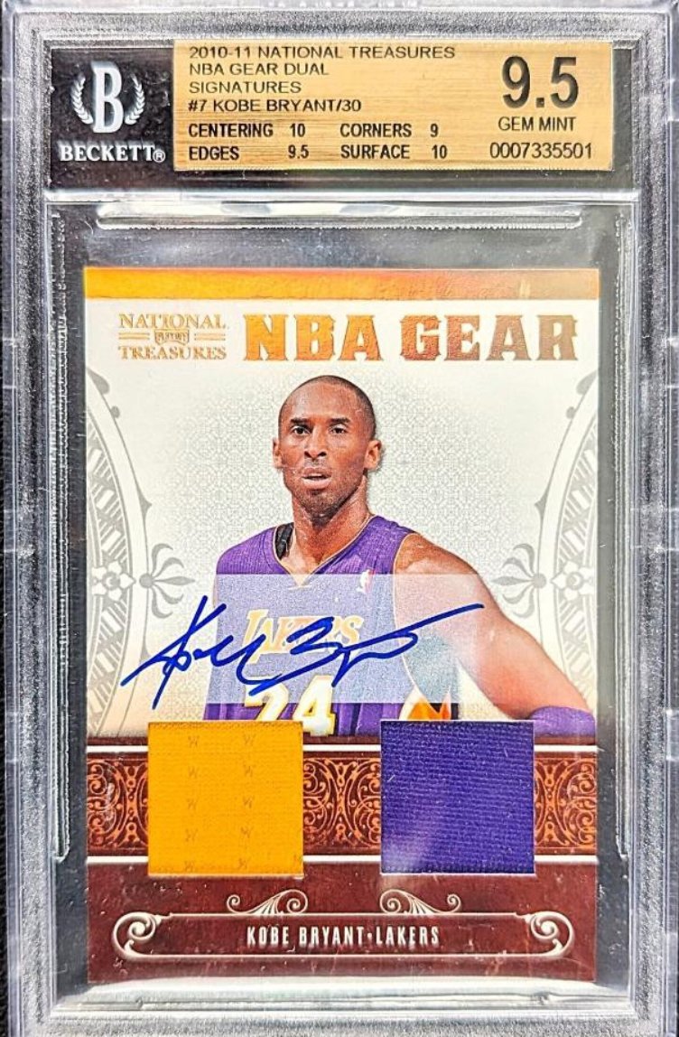 YoungKen156236's tweet image. Fake Patch Card. BGS graded this card WRONGLY. This is NBA Gear Combos Signature (Kobe as an example), not NBA Gear Laundry Tag Combos Signatures (which should have prime in the middle of card).