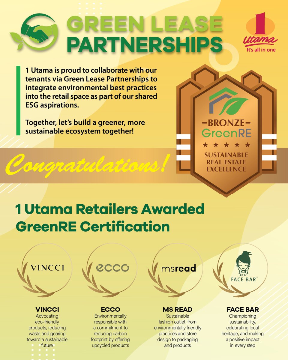 1UtamaOfficial's tweet photo. 𝐂𝐨𝐧𝐠𝐫𝐚𝐭𝐬 𝐭𝐨 𝐨𝐮𝐫 𝐧𝐞𝐰 𝐒𝐮𝐬𝐭𝐚𝐢𝐧𝐚𝐛𝐢𝐥𝐢𝐭𝐲-𝐂𝐞𝐫𝐭𝐢𝐟𝐢𝐞𝐝 𝐑𝐞𝐭𝐚𝐢𝐥𝐞𝐫𝐬 𝐟𝐨𝐫 𝐚𝐜𝐡𝐢𝐞𝐯𝐢𝐧𝐠 𝐭𝐡𝐞 𝐆𝐫𝐞𝐞𝐧𝐑𝐄 𝐑𝐞𝐭𝐚𝐢𝐥 𝐂𝐞𝐫𝐭𝐢𝐟𝐢𝐜𝐚𝐭𝐢𝐨𝐧!

#1Utama
#GreenLeasePartnerships
#SustainabilityCertifiedRetailers
#SustainabilityHeroes https://t.co/Py160ggong