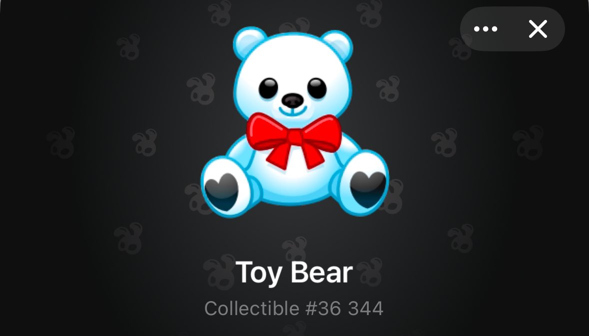 We are so early to Telegram NFT Gifts, that Toy Bears still don’t have a community chat formed around them…

- supply: 53,791 NFTs
- holders: 15,501
- floor price: 29 $TON (~$90)

I minted this one originally in stars 😄
And can’t wait to join the community!