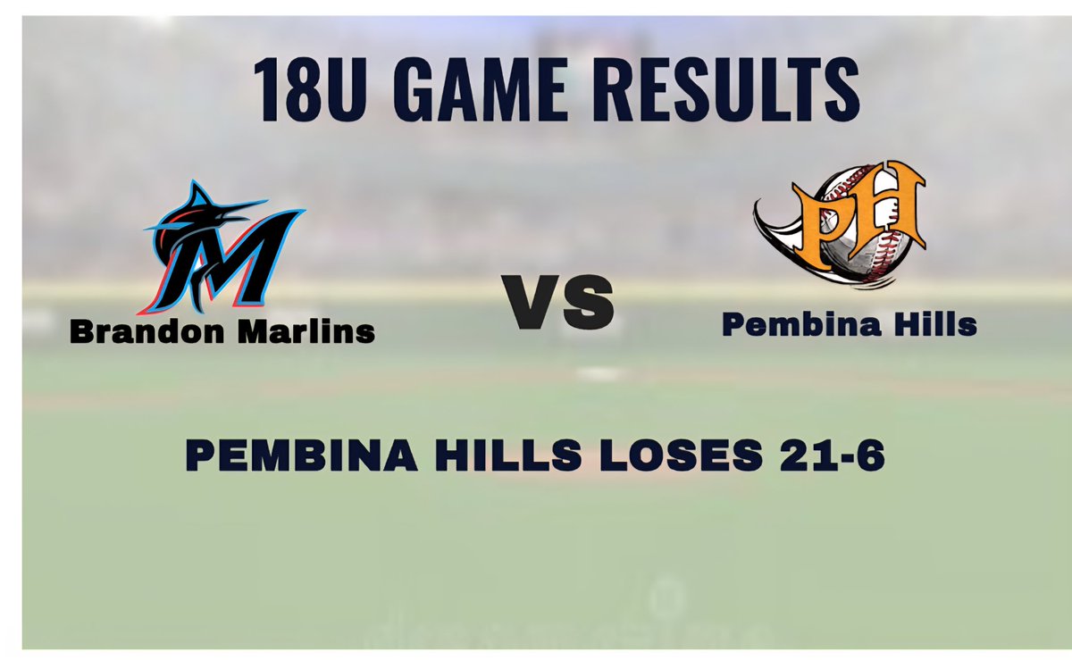Our 18U team couldn't fend off the Brandon Marlins tonight in Baldur. Our boys let up 10 runs on 6 hits in the 6th inning, and the Marlins ran away with the lead with a final score of 21-6