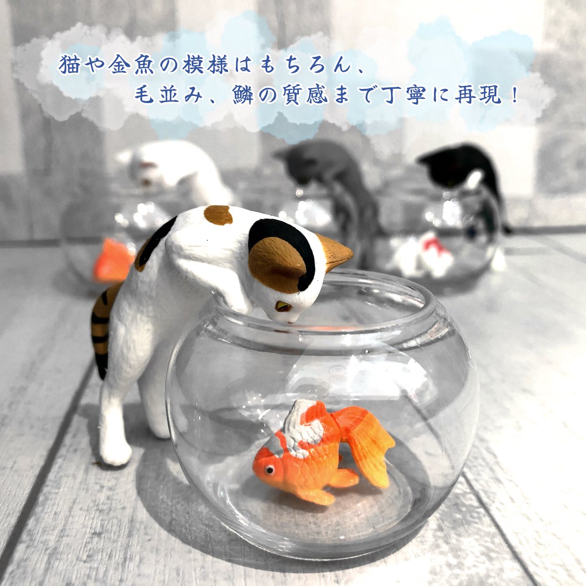 Bokura_link's tweet image. 🎐新入荷🎐
キタンクラブ
猫と金魚
全4種 1回500円
・白猫と金魚(赤)
・灰猫と金魚(黒)
・ハチワレ猫と金魚(白に赤)
・三毛猫と金魚(赤に白)