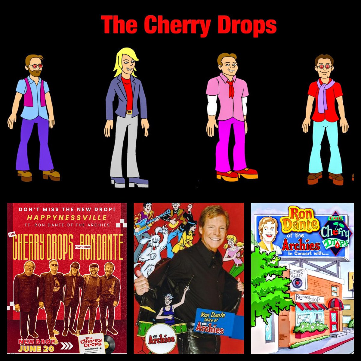 PyramidDJs's tweet image. BREAKING NEWS:  June 20, 2025. My band's new animated music video and song "Happynessville" - The Cherry Drops ft. Ron Dante of The Archies and The Turtles will be released on YouTube and social media and will be streaming everywhere. Hope you dig it!