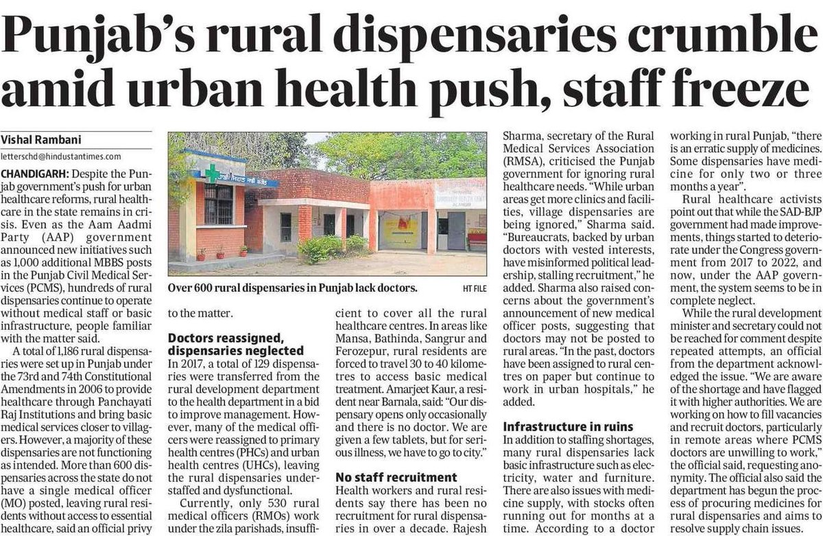 Raresidhu's tweet photo. “ਪੰਜਾਬ ਦਾ ਯੁੱਧ ਡਰਾਮੇ ਵਿਰੁੱਧ” 
Over 600 rural dispensaries have no doctors, no medicines, no electricity.
Villagers are forced to travel 30–40 km for basic treatment while AAP does PR shows.

Rural Punjab is bleeding — and Bhagwant Mann is silent.

#PunjabHealthCrisis #AAPFail https://t.co/JKnzm3Kqow