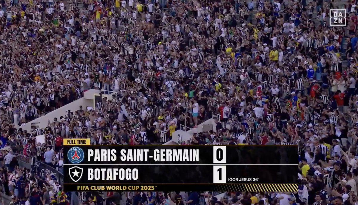 Botafogo da la sorpresa en Mundial de Clubes y gana al PSG de Luis Enrique 1-0. Es líder único del Grupo B. ¡Locura del Fogao!
#FIFAClubWorldCup2025