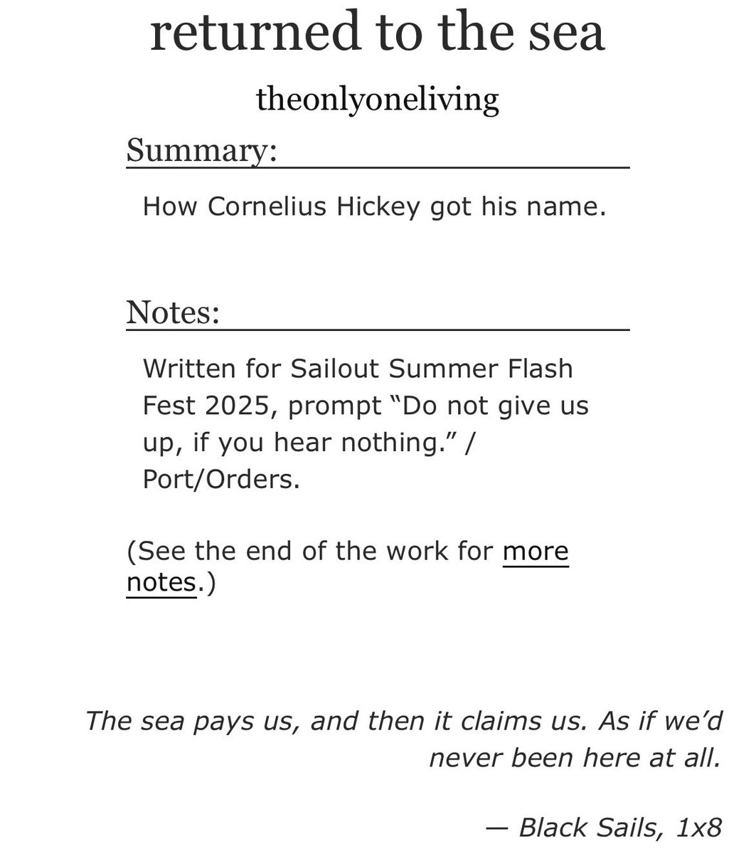 <a href="/SoSFlashFest/">Sail-Out Summer Flash Fest ⚓️</a> #SailoutSummer25 it’s here! hickey origin fic is here! for the week 1 prompt: “do not give us up, if you hear nothing.”