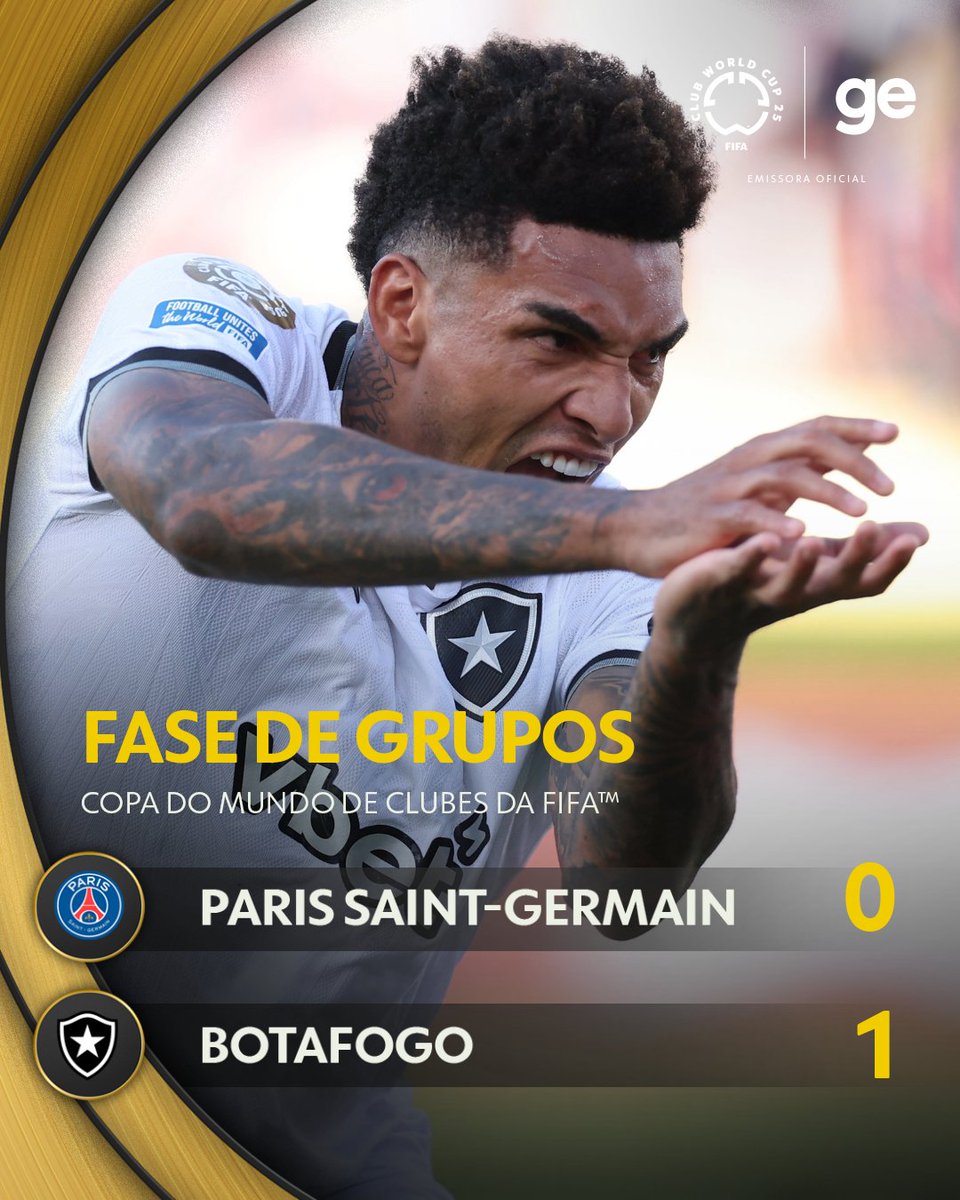 FIM DE PARTIDA!!!🚨🚨🚨
O inacreditável aconteceu!Botafogo ganha do PSG por 1 a 0 e assume a liderança na fase de grupos

📷Geglobo