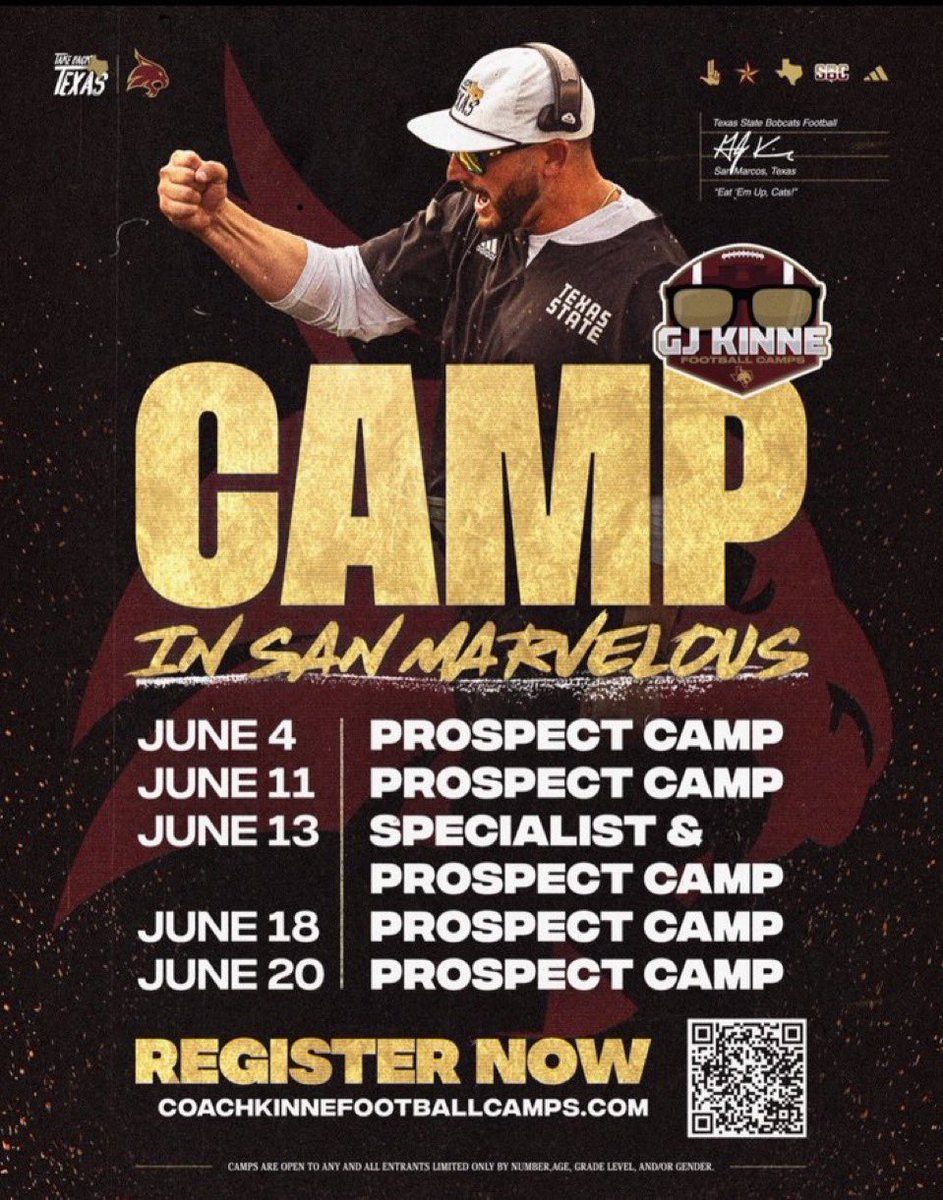 Excited to be able to show out at a Texas State Football camp tomorrow <a href="/TrustMyEyesO/">⭕️FFERTUNITY</a> 

<a href="/cmoorefrog/">Cody Moore</a> <a href="/TenneyCoach/">Coach Tenney</a> <a href="/Coach_Romero_/">Coach Romero</a>