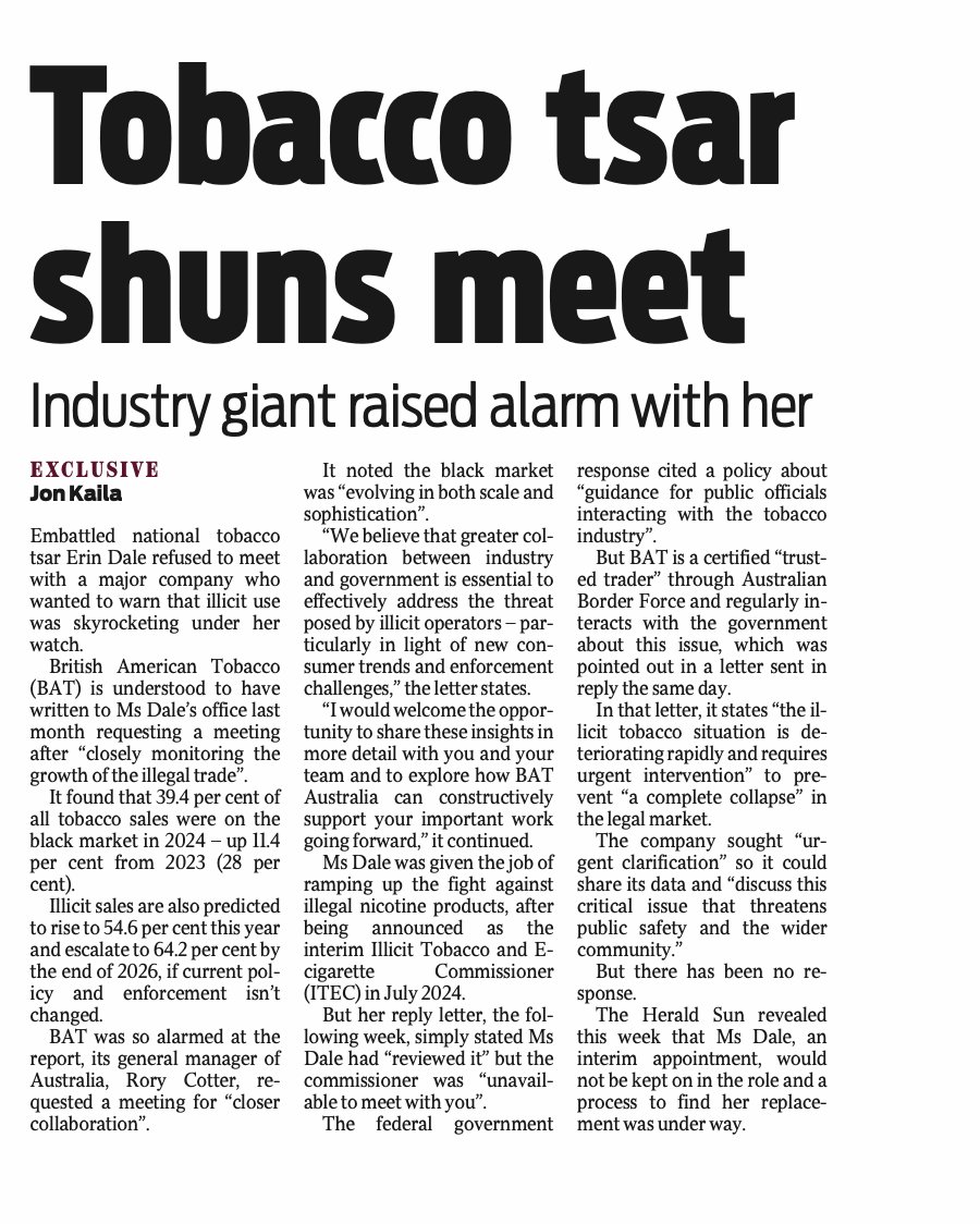 Erin Dale was simply following agreed govt policy. Her reply to <a href="/BATplc/">BAT</a>  should have read:  I will give your letter the consideration that it deserves. 😂BAT has only one objective: to sell more addictive cigarettes and vapes. health.gov.au/sites/default/…  <a href="/JonKalla/">jon.athan.kalla</a>