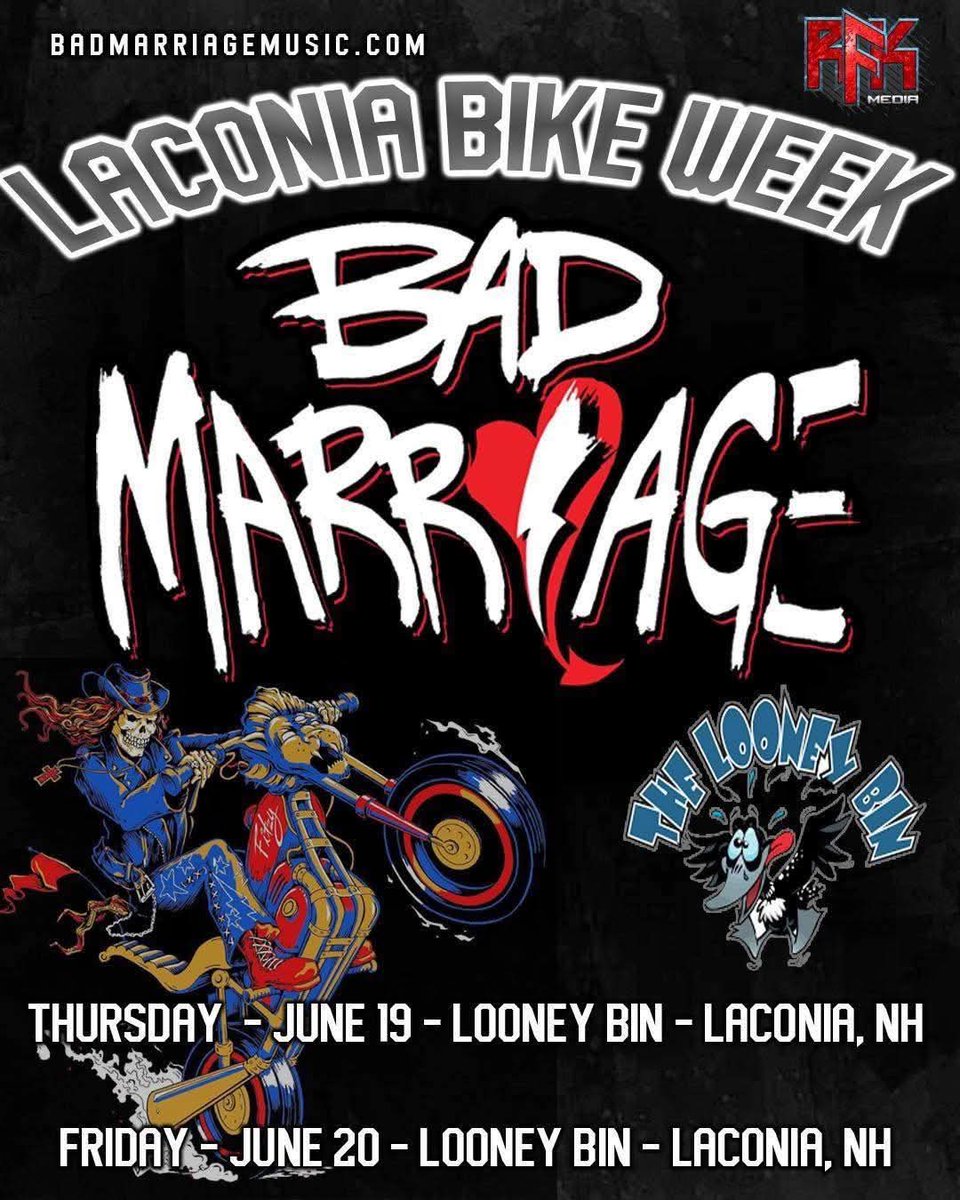Hey New Hampshire ... We will be rocking the Looney Bin Friday Night June 20th for #LaconiaBikeWeek 
🤘🔥🎸🎸🔥🤘