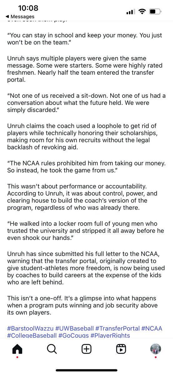 Great read regarding the baseball transfer portal from Barstool Wazzu on Instagram