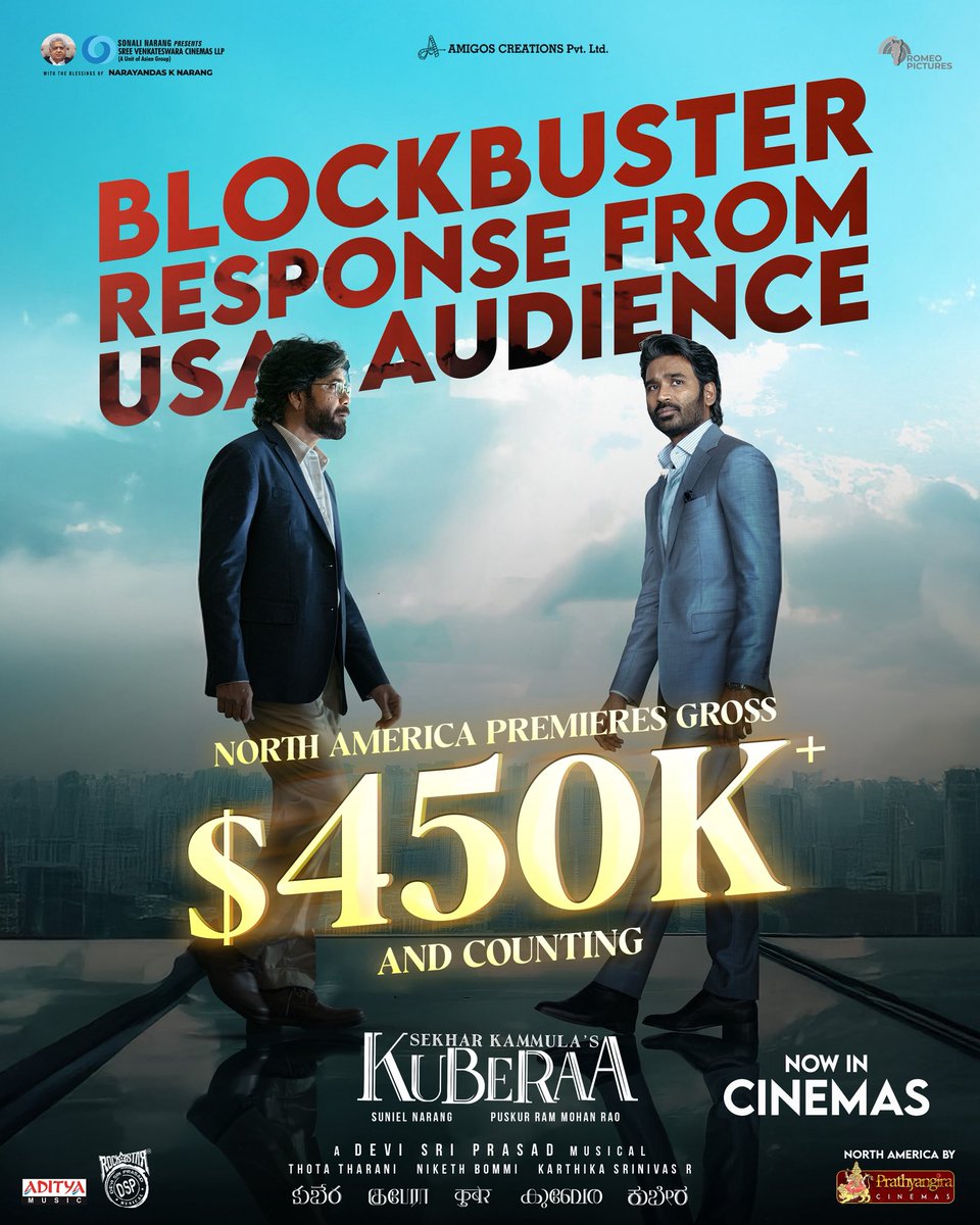 #Kuberaa storms North America with $450K+ Premieres Gross and counting… 😍😍🔥🔥🔥💥💥💥

It’s just the beginning 🤗🤗🤗

#SekharKammulasKuberaa