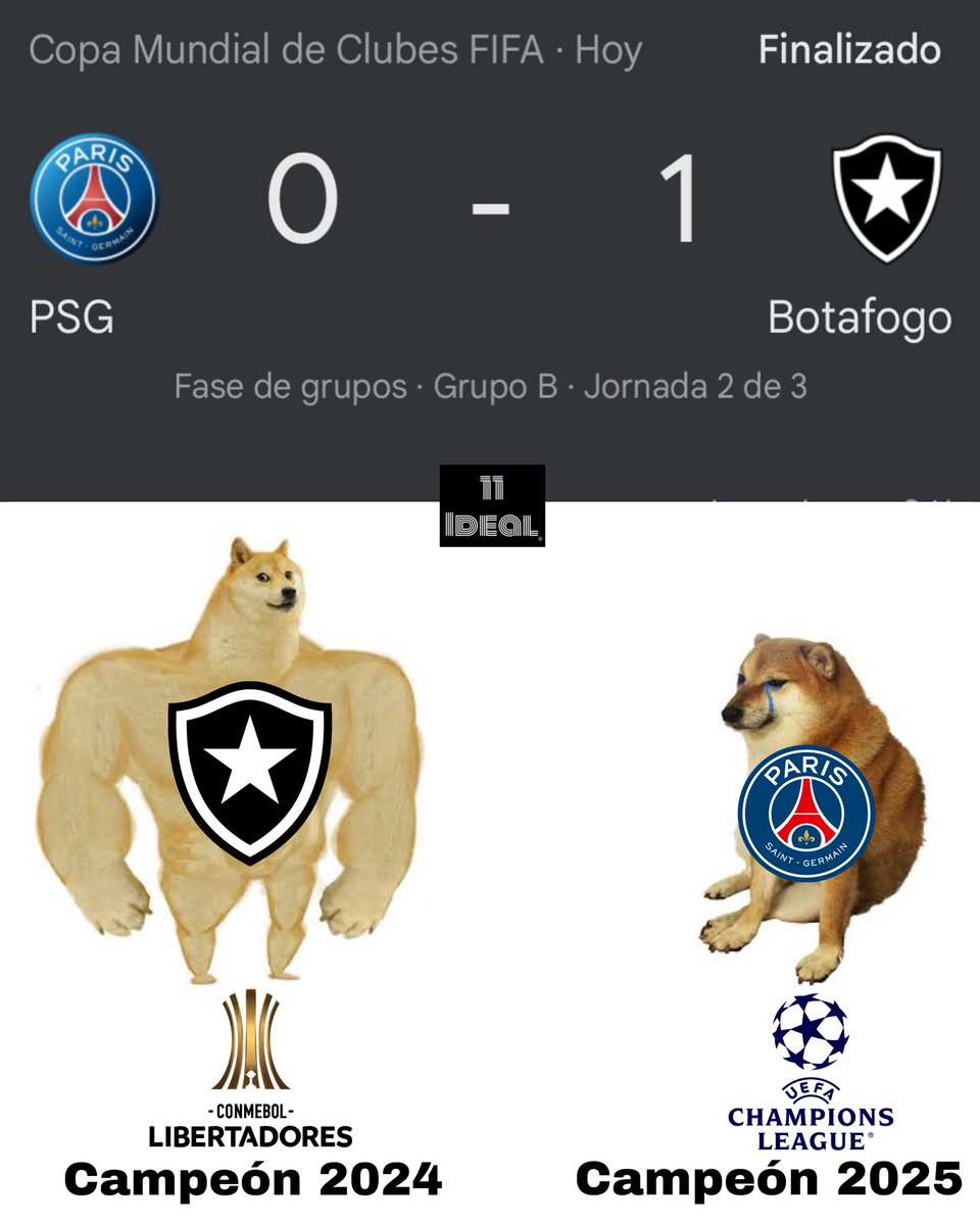 11ideal11's tweet photo. El Campeón de Europa no pudo contra el Campeón de América #Botafogo #PSG #MundialDeClubes2025 https://t.co/bH3iay2hqy