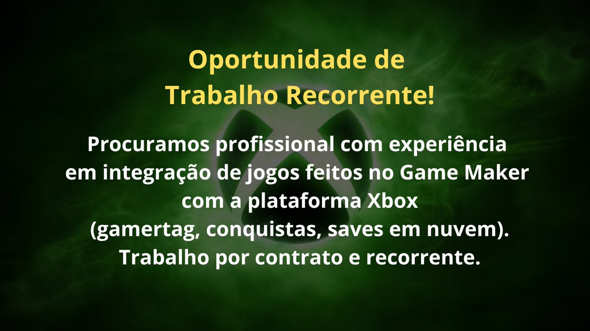 #VagasTI #DevGame #GameDevBR #FreelaDev #IndieDevBR #gamemaker #Programador #TrabalhoRemoto #gamemakerBR