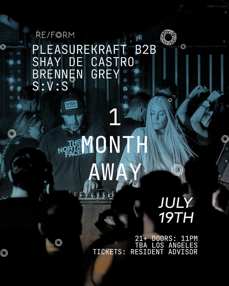 In one month!  RE/FORM hits Los Angeles  on July 19, delivering a night of raw energy, precision sound, and no-holds-barred techno. 

Catch:
Pleasurekraft B2B Shay De Castro
Brennen Gray
S:V:S

bit.ly/3OGTUkV