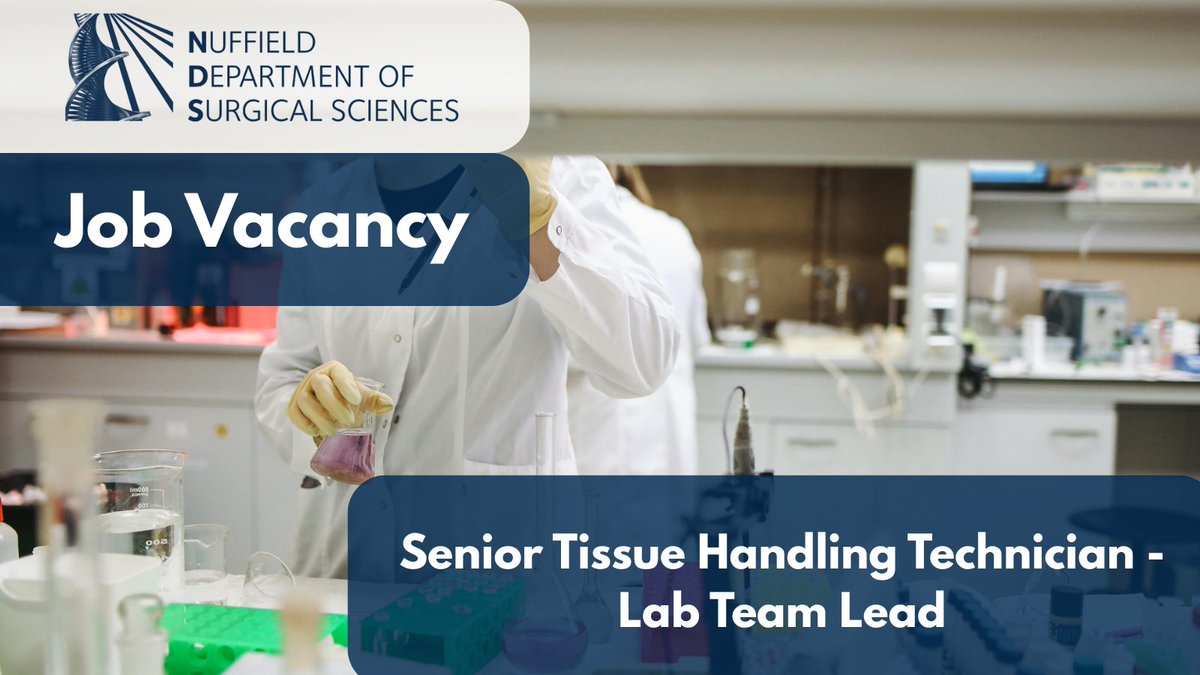 Nuffield Department of Surgical Sciences (@ndsurgicalsci) on Twitter photo 🚨Job vacancy🚨
We are looking for a talented and motivated individual to become a Senior Tissue Handling Technician in the new NDS Bioresource!  
Apply➡️ tinyurl.com/3vhk5urp 🚨Job vacancy🚨
We are looking for a talented and motivated individual to become a Senior Tissue Handling Technician in the new NDS Bioresource!  
Apply➡️ tinyurl.com/3vhk5urp