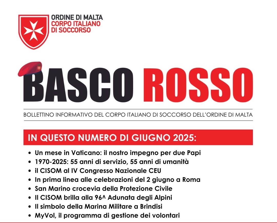 E' online il numero di giugno di Basco Rosso la Newsletter del Corpo Italiano di Soccorso dell'Ordine di Malta: 
cisom.org/wp-content/upl…

#ordinedimalta
#CIS0M
