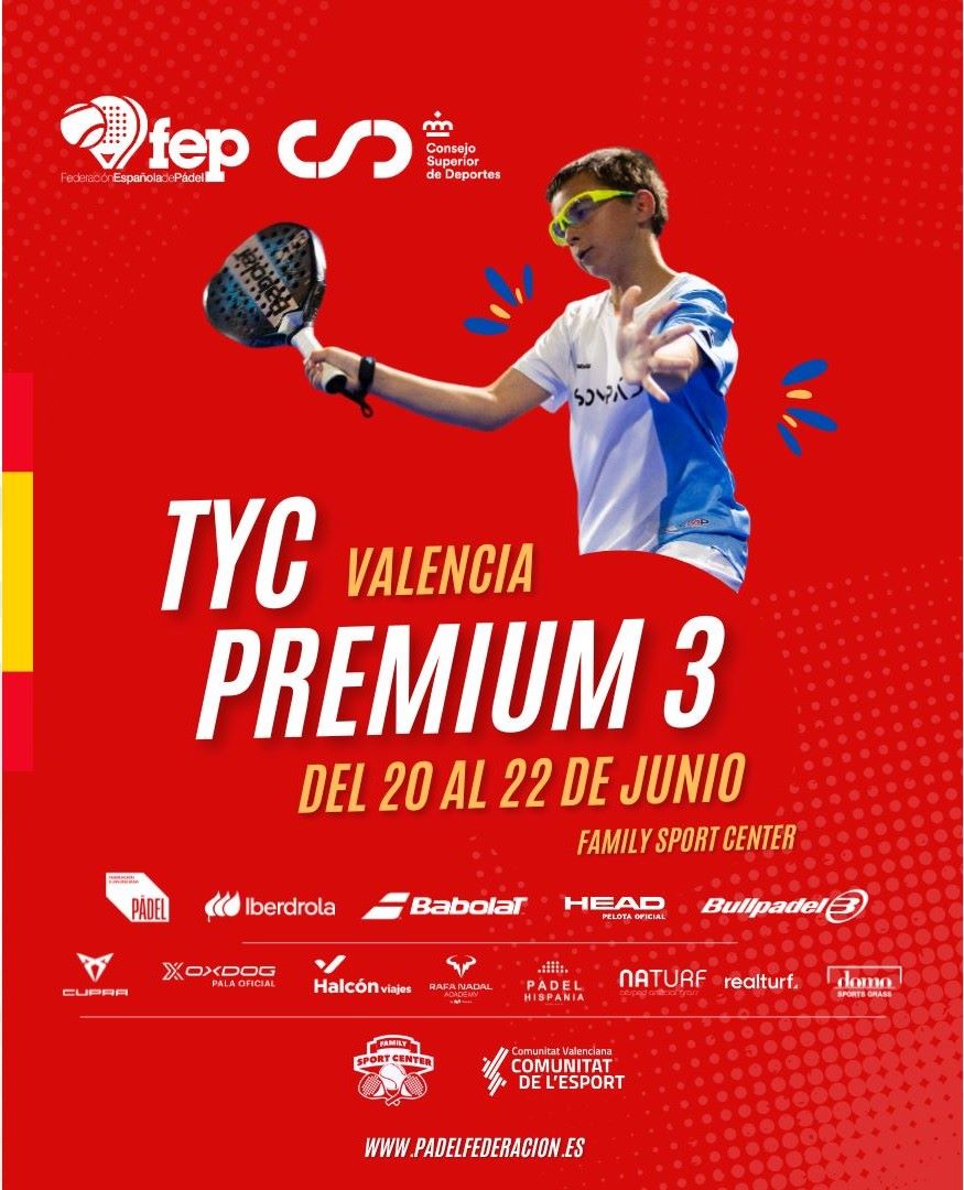 Arranca el Tyc Premium 3 - Circuito Menores <a href="/padelfederacion/">FEP</a> <a href="/babolatpadel/">Babolat Padel</a> 
🗓️20 a 22 de junio.
🚩Club Family Sport Center - Beniparrell (Valencia).

Sigue los resultados en:
circuitomenores.padelfederacion.es/Campeonato?IdT…