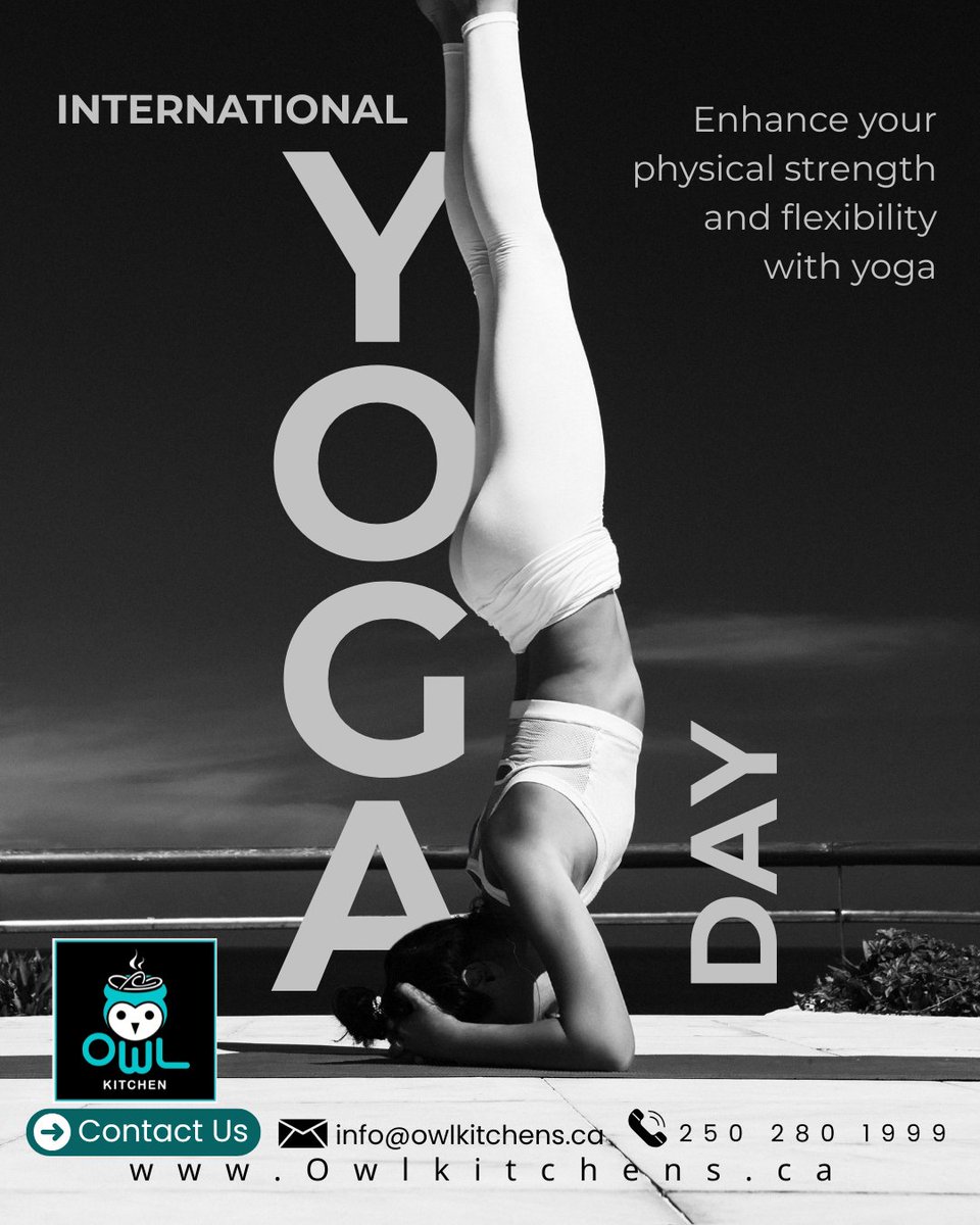 owlkitchens1's tweet photo. Celebrate #InternationalYogaDay with a pose and a purpose! 🦉🧘‍♂️✨ Strengthen your body, calm your mind, and find your flow with yoga. Whether you're a beginner or a seasoned yogi, embrace the journey to wellness.

📧 Email: info@owlkitchens.ca
📞 Call: 250-280-1999 https://t.co/WNXGG4LUVj