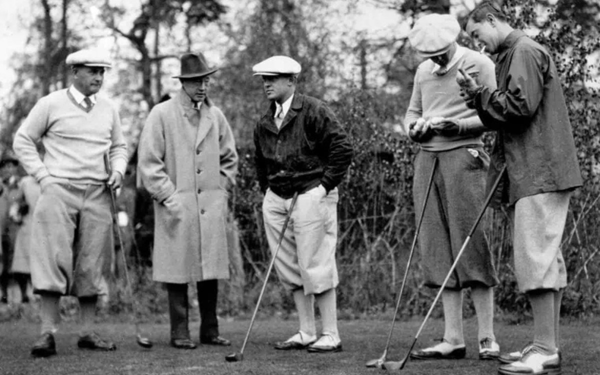 TheAddingtonGC's tweet image. May 1930 — the great Bobby Jones and the US Walker Cup team practise on the New Course at The Addington before heading to Royal St George’s, where they’d go on to win emphatically, 10–2.