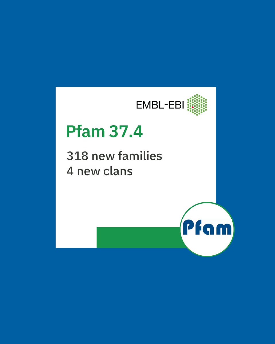PfamDB's tweet image. 🚀 HUGE NEWS: Pfam 37.4 is LIVE! 
318 brand new protein families + 4 new clans! 🧬 
Total collection now: 24,736 entries! 📈 
Get exploring via InterPro website, API &amp;amp; Pfam FTP!