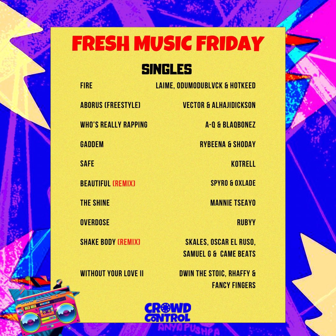 FRESH MUSIC FRIDAY 🎤🎶🎧
STARRING: <a href="/Olamide/">Olamidé</a> 😎
Featuring: <a href="/vict0ny/">VICTONY</a> <a href="/Famouspluto_/">Famouspluto</a> <a href="/_muyeez/">Muyeez</a> <a href="/JulsOnIt/">Juls baby</a> <a href="/melvitto/">mel</a> <a href="/amaarae/">BLACK STAR</a> <a href="/Laimeonly/">ᒪᗩIᗰᗴ🎡</a> <a href="/youngskales/">SKALES</a> <a href="/VectorThaViper/">V</a> <a href="/Rybeena_/">RYBEENA</a> <a href="/anendlessocean_/">AEO</a> <a href="/IamKotrell/">Kotrell</a> <a href="/spyro__Official/">Spyro</a> <a href="/DwinTheStoic/">Dwin, The Stoic</a> <a href="/Mannie_Tseayo/">GREY!</a> <a href="/Ashidapo/">CRAYBOY A$HI</a> <a href="/my_mkido/">M’kido</a> <a href="/ninetygrams/">Ninety</a>