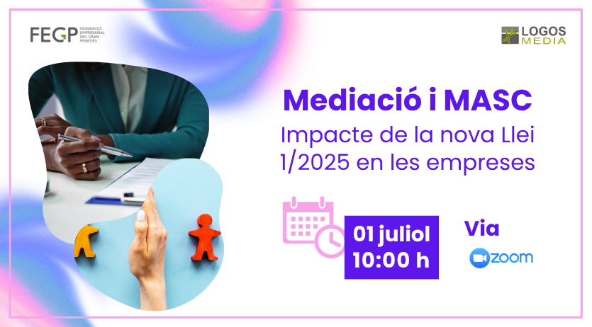 📅 L’1/7 a les 10 h, sessió online gratuïta amb Anna Vall (Logos Media): com afecta la nova Llei 1/2025 a les empreses?
✔️ MASC obligatoris
✔️ Mediació estratègica
✔️ Preparar-se per als nous reptes
🔗 Inscripcions: fegp.cat/esdeveniment/m…
#FEGP #Mediació #Llei12025 #Empreses