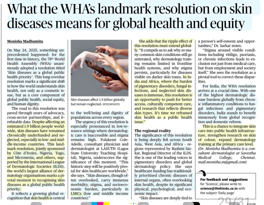 imRavikantYadav's tweet image. 'What the WHA's landmark resolution on Skin diseases means for global health and equity'

:An informative article by Dr Monisha Madhumita 
@DrMonisha_MD 

#WorldHealthAssembly 
#SkinDisease -#GlobalHealthPriority 
#SkinHealth #Skin #skinprotection 
#healthcare 

#UPSC

Source: TH