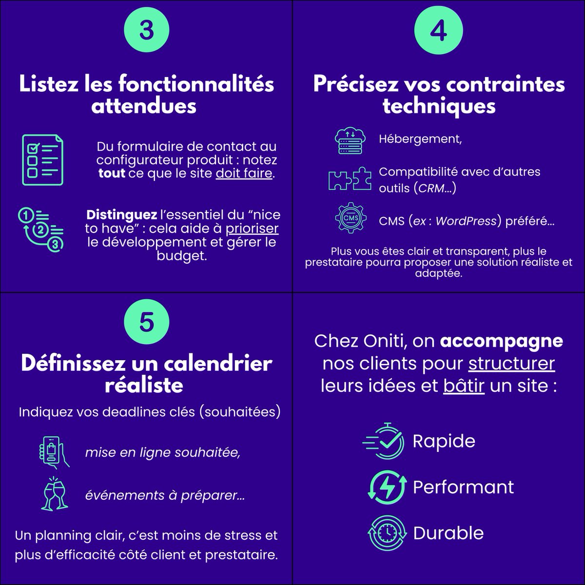 📝Faire un cahier des charges pour ton site web et tu ne sais pas par où commencer ?

Tu n’es pas seul et Oniti peut t’éviter bien des difficultés.
On t’a préparé un carrousel avec 5 conseils clés pour poser des bases solides à ton projet digital.

À faire défiler &amp; partager !