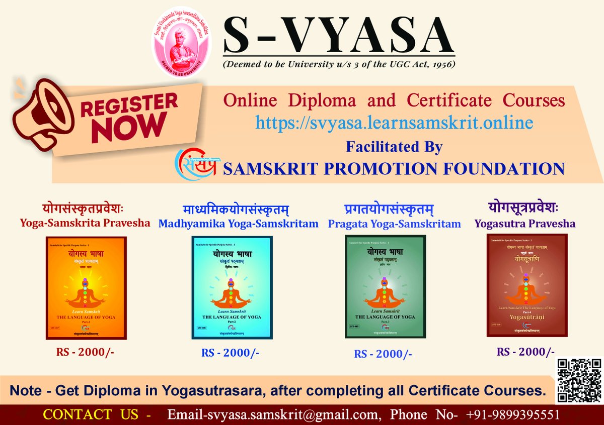 Learn Samskrit Online (@learnsamskrit) on Twitter photo <a href="/SvyasaYoga/">S-vyasa.Yoga.University</a> presents online Diploma & Certificate course in Yogasutrasara !
- Video tutorials
- Physical book
- Chapter quizzes
- Live classes
- Online exam
- UGC certificate
Register - svyasa.learnsamskrit.online
#yoga #onlinelearning #yogasutrasara #learnsanskritonline <a href="/SvyasaYoga/">S-vyasa.Yoga.University</a> presents online Diploma & Certificate course in Yogasutrasara !
- Video tutorials
- Physical book
- Chapter quizzes
- Live classes
- Online exam
- UGC certificate
Register - svyasa.learnsamskrit.online
#yoga #onlinelearning #yogasutrasara #learnsanskritonline