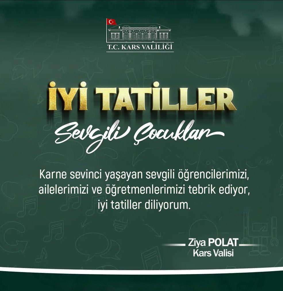 Ülkemizi yarınlara taşıyacak olan sevgili çocuklarımızı yetiştirmek için göstermiş oldukları özverili çalışmalarından dolayı Milli Eğitim Teşkilatımızı tebrik ediyor, tüm öğrencilerimize ve öğretmenlerimize mutlu, huzurlu, sağlıklı bir yaz tatili diliyorum.

#SevdamızEğitim