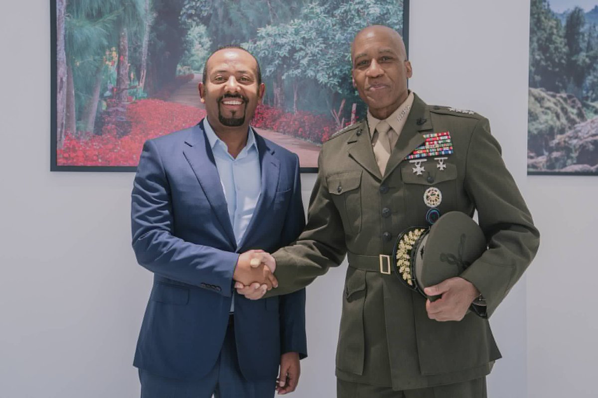 PM <a href="/AbiyAhmedAli/">Abiy Ahmed Ali 🇪🇹</a> received General Michael Langley, <a href="/USMC/">U.S. Marines</a> U.S. Marine Corps, and <a href="/USAfricaCommand/">U.S. Africa Command (AFRICOM)</a> (AFRICOM Commander) to discuss bilateral and regional issues of mutual interest. 🇪🇹 <a href="/MFAEthiopia/">The Ministry of Foreign Affairs of Ethiopia 🇪🇹</a> <a href="/WhiteHouse/">The White House</a> <a href="/US_Emb_Djibouti/">US Embassy Djibouti</a> <a href="/GHessebon/">Gedion Timothewos Hessebon</a> <a href="/SMHaderaAbera/">Hadera Abera Admassu</a> 
#AcesstotheSea