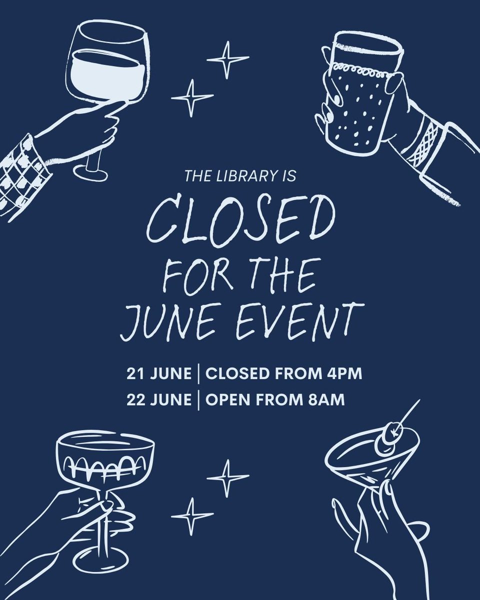 Happy End of Term! Tomorrow (21 June) the Library closes at 4pm for the Hughes Hall June Event. We will reopen the next day at 8am. If you're attending, we hope you enjoy!