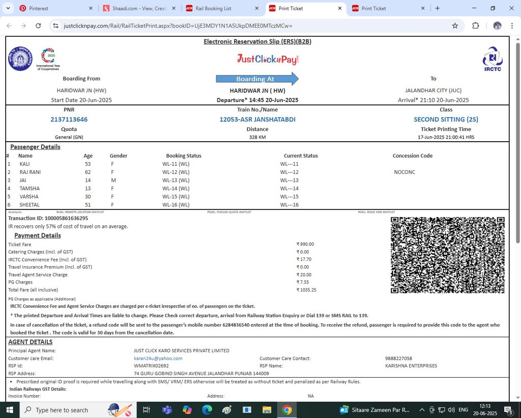 karan24u's tweet photo. @RailwayNorthern Respected Sir/mam kindly help me I booked tickets from Haridwar to Jalandhar city,before my status was showing confirm and now it’s showing waiting list my family is standing over there at Haridwar railway station. Kindly help the needful https://t.co/elJsyLLoF7