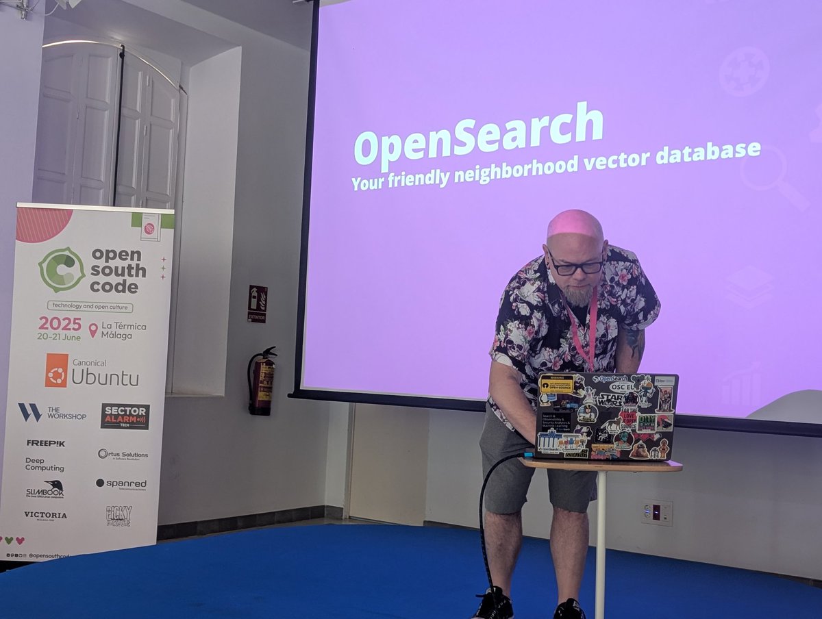 Jesús Espino (@jespinog) on Twitter photo First talk of the day for me at <a href="/OpenSouthCode/">OpenSouthCode</a>, <a href="/nateboot/">nateboot</a> talking about <a href="/OpenSearchProj/">OpenSearchProj</a> and using it as a vector database and semantic search. It has been a nice introduction to embeddings and vector searches. 🙂 First talk of the day for me at <a href="/OpenSouthCode/">OpenSouthCode</a>, <a href="/nateboot/">nateboot</a> talking about <a href="/OpenSearchProj/">OpenSearchProj</a> and using it as a vector database and semantic search. It has been a nice introduction to embeddings and vector searches. 🙂