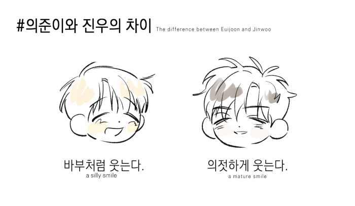 그리고 이건 아주 작은 낙서 😊😊
영어로도 적어놓았는데, 한국에서 사용하는 '바보처럼 웃다'의 귀여운 뉘앙스가 전달될지 잘 모르겠네요. ㅎㅎ