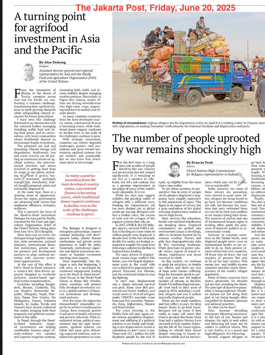 A Turning Point for Agrifood Investment in Asia and the Pacific (The Jakarta Post, Friday, June 20, 2025.

thejakartapost.com/opinion/2025/0…

#FAO
#fao_rap