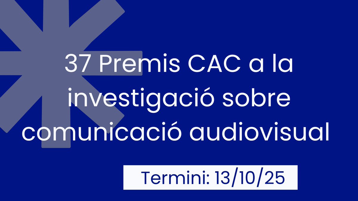 🔴 Oberta la convocatòria dels 37 Premis CAC (<a href="/Consell_Audio/">CAC</a>) a la investigació sobre comunicació audiovisual, que enguany inclou dues categories: Premi al tema obert i Premi al tema específic (Intel·ligència Artificial). Dotació total: 7.000 €
🔗 Bases: cutt.ly/9rWBGDuF
